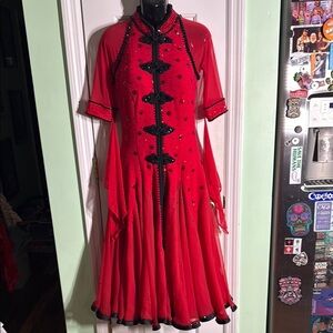 Ballroom Modern Dance Red & Black Professional Latin Dance Dress Size Smal